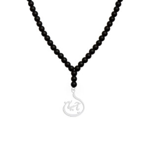 Collier perlé islamique avec pendentif calligraphie Ya Hossein en acier