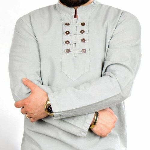Tunique islamique pour hommes musulmans avec 8 boutons en blanc