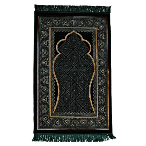 Tapis de prière islamique en velours Janamaz Sajadah rembourré noir