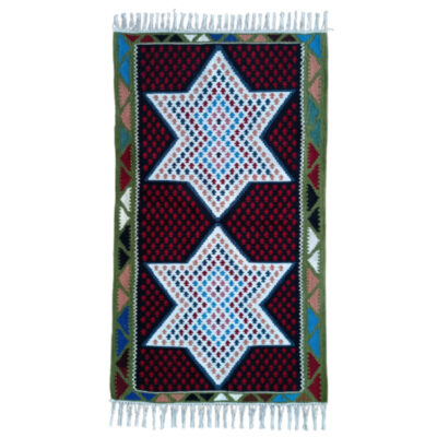 Tapis en coton Kilim persan tissé à la main à Ardabil avec géométrie blanche
