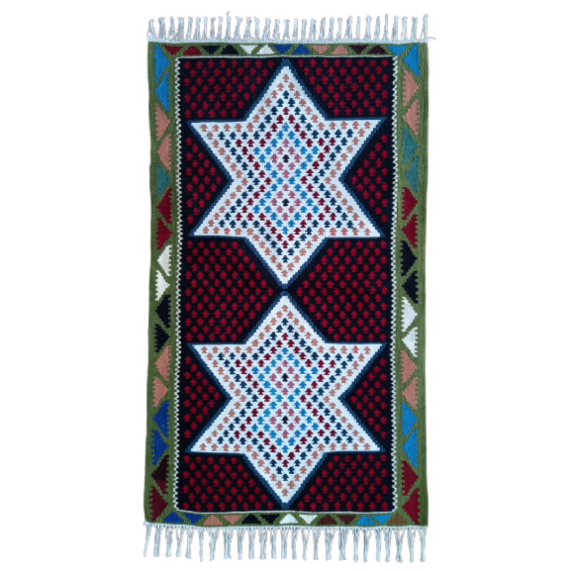 Tapis en coton Kilim persan tissé à la main à Ardabil avec géométrie blanche