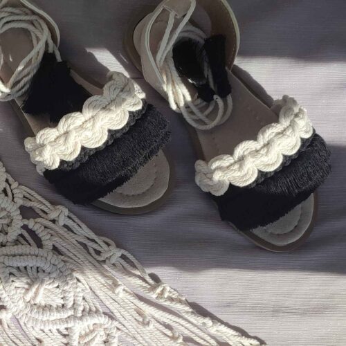 Sandales Sling Back Plates Macramé avec Design Boho Artisanales