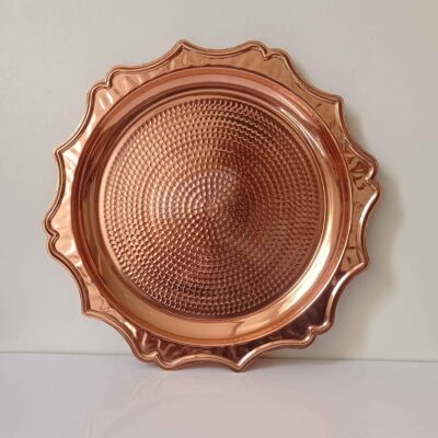 Plat de Service Persan en Cuivre Martelé Rond Fabriqué à la Main Design Soleil