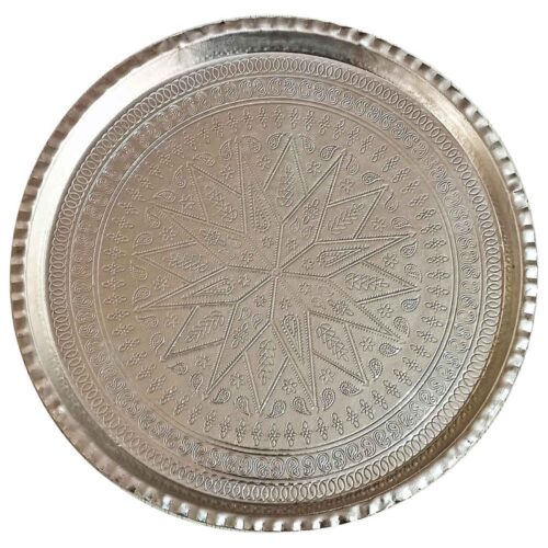 Plat de Service Persan en Cuivre Martelé Traditionnellement Gravé à la Main