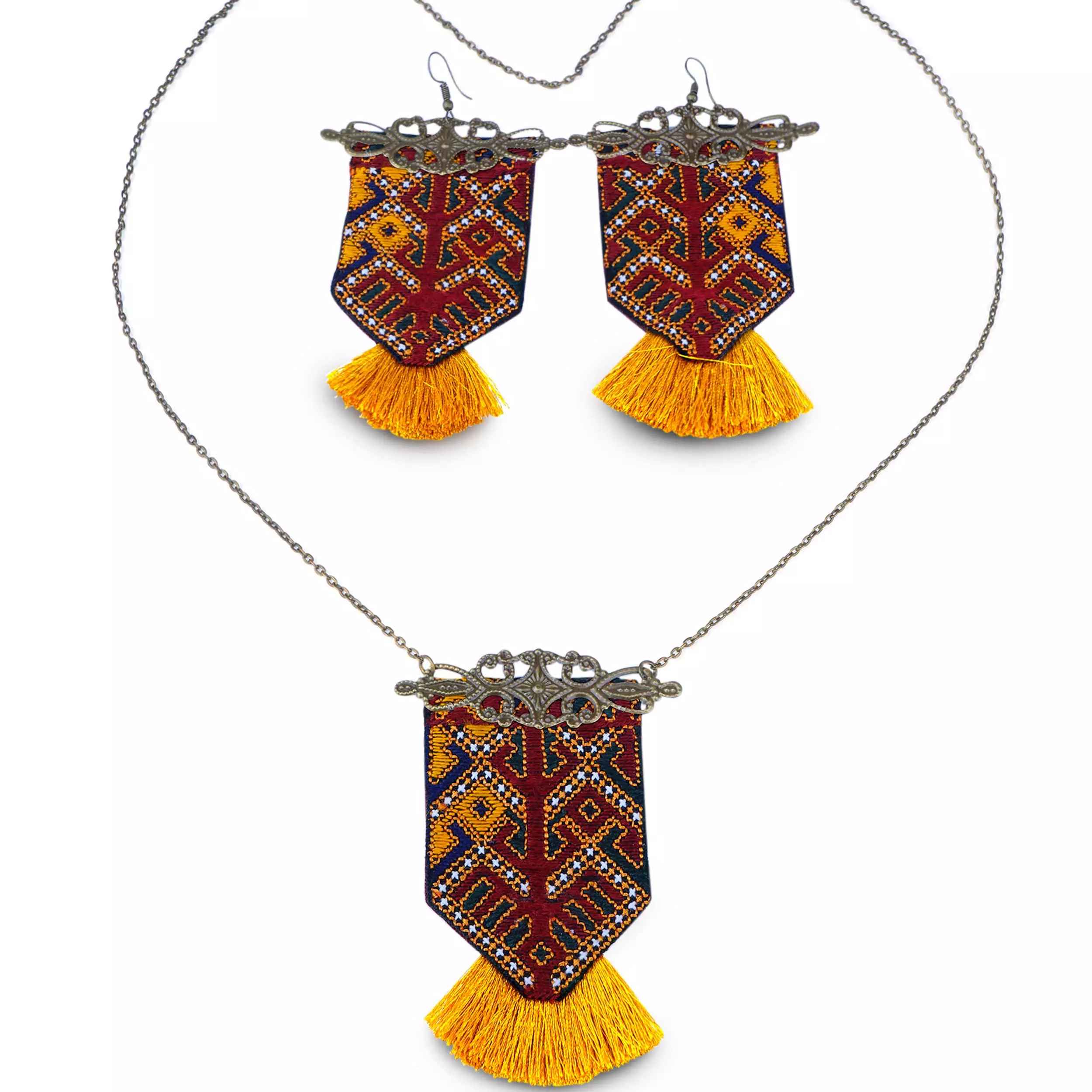Persian Embroidered Earrings & Necklace Set Model Balochi