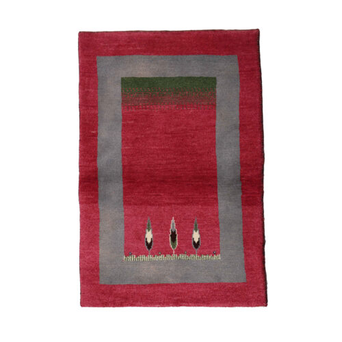 Tapis Gabbeh Persan en laine authentique tissé à la main dans le Fars, motifs d’arbres bordés