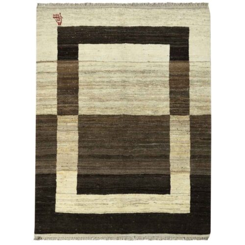 Tapis Gabbeh persan avec laine tissé à la main en Fars bordé marron