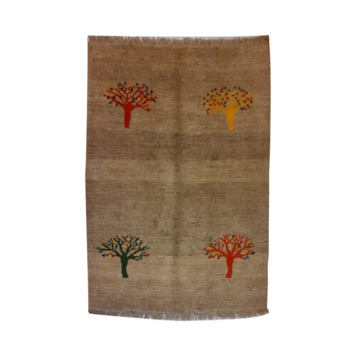 Tapis Gabbeh persan avec laine tissé à la main en Shiraz motifs d’arbres marron