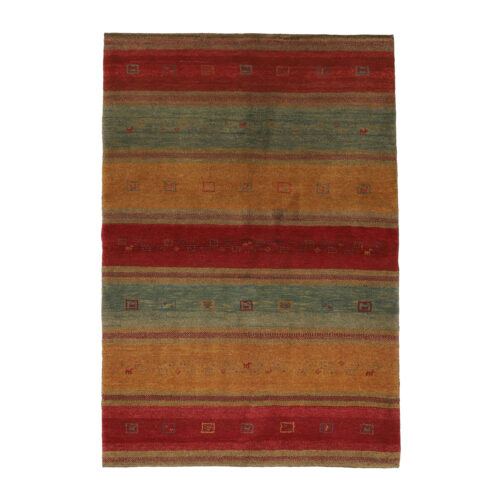 Tapis Gabbeh Persan en laine authentique tissé à la main dans le Fars, rayé rouge