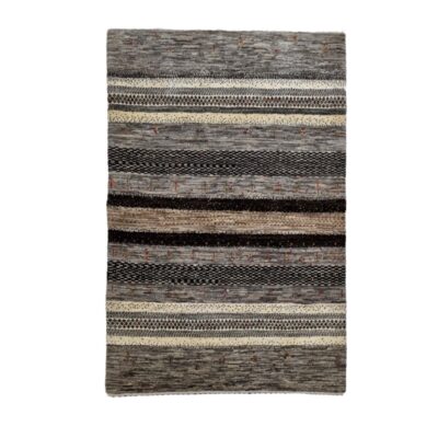 Tapis en laine Gabbeh persan tissé à la main rayé marron