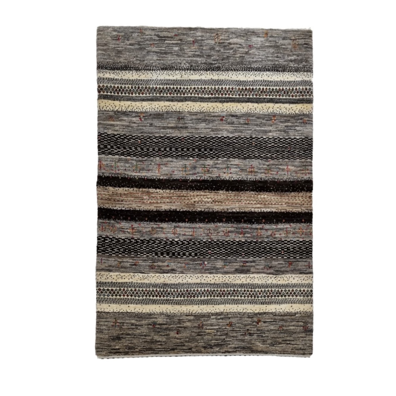 Tapis en laine Gabbeh persan tissé à la main rayé marron