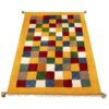 Tapis en laine Gabbeh persan tissé à la main en Fars à carreaux jaunes