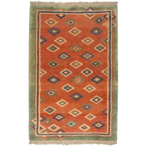 Tapis Gabbeh persan en laine tissé à la main en Fars géométrique orange
