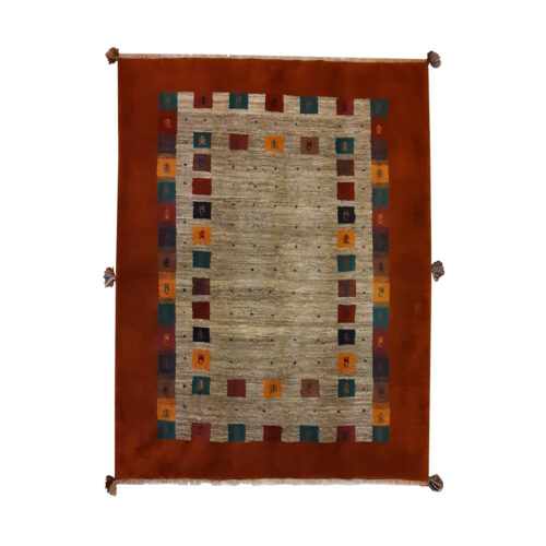 Tapis Gabbeh persan en laine tissé à la main en Shiraz bordé bordeaux