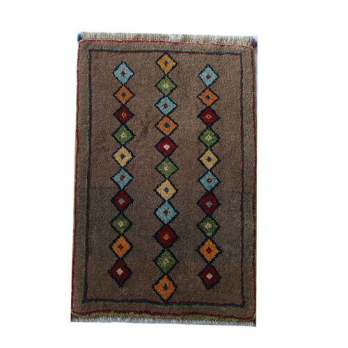 Tapis Gabbeh persan en laine tissé à la main en Shiraz géométrique marron