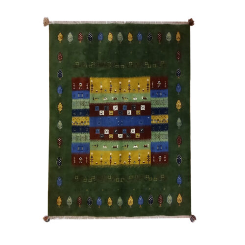 Tapis Gabbeh persan en laine tissé à la main en Shiraz motifs d’arbres verts