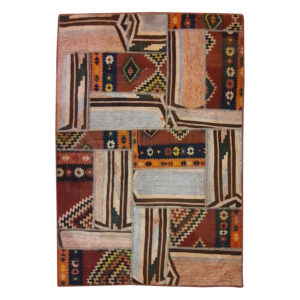 Tapis Kilim Persan Patchwork Tissé à la Main Géométrique Marron