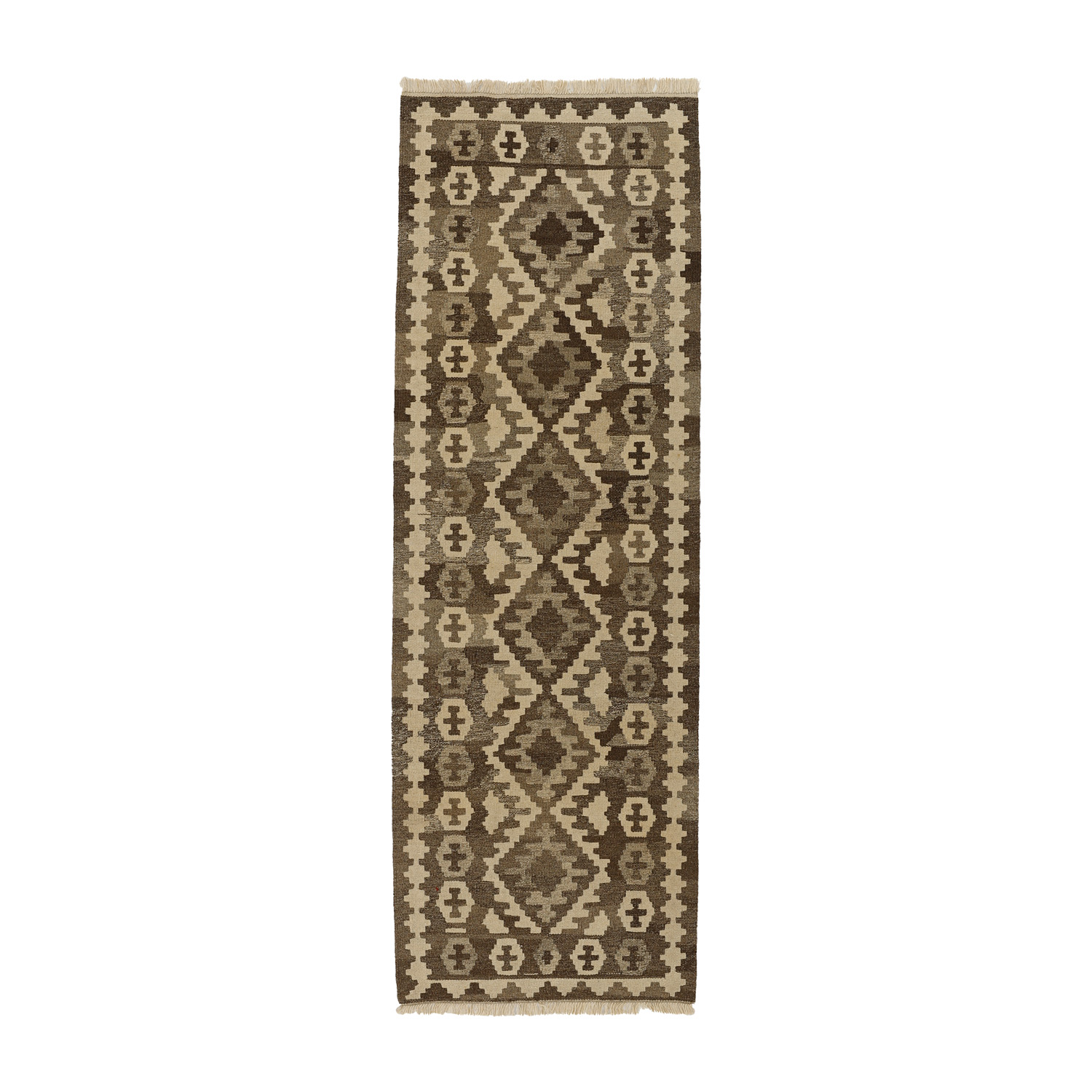 Chemin de Table Tapis Persan Tissé à la Main Style Qashqai Géométrique Blanc