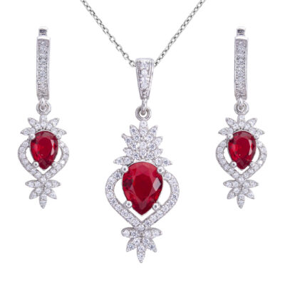 Ensemble de bijoux en argent persan avec pierre précieuse rubis pour femmes Amilis
