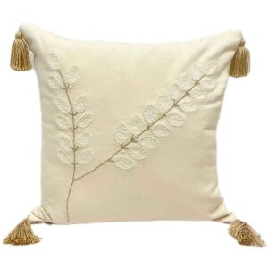 Housse de Coussin Punch Needle – Design Longues Feuilles Crème Brodé