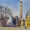 Peinture réaliste originale - Aquarelle sur carton, mosquée Jameh par Bijan Ghahramani