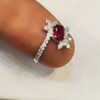Bague de fiançailles en argent avec rubis rouge Bliss pour femmes Modèle Princesse