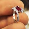 Bague de fiançailles en argent avec rubis rouge Bliss pour femmes Modèle Princesse