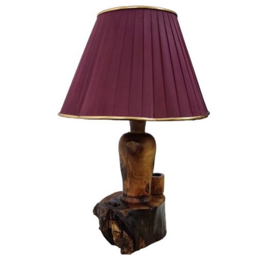 Lampe de table rustique en bois naturel fait main avec abat-jour en tissu