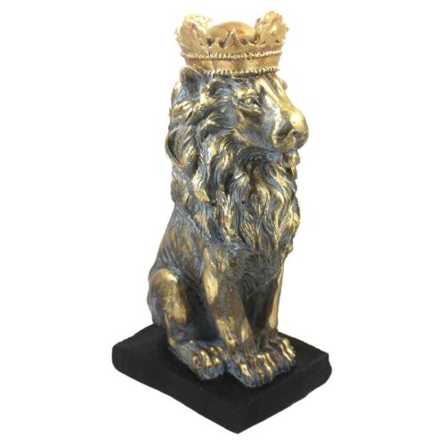 Figurine de lion assis avec couronne – Sculpture d’animal royal