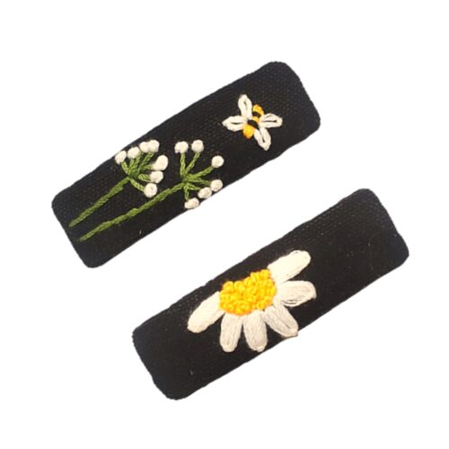 Set de Pinces à Cheveux à Clip Forme Rectangulaire Brodé à la Main