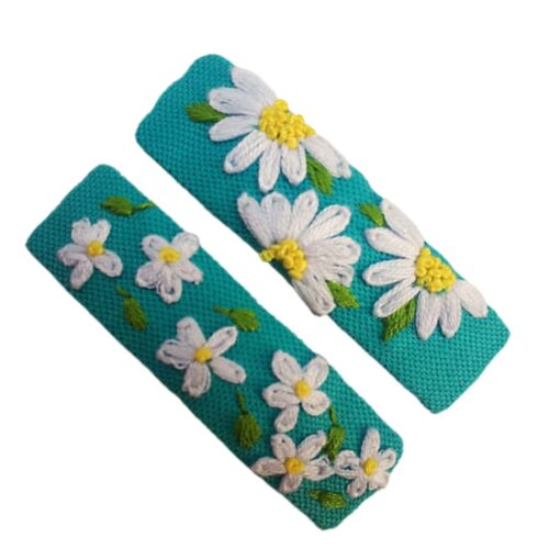 Set de Pinces à Cheveux à Clip Forme Rectangulaire avec Design de Camomille