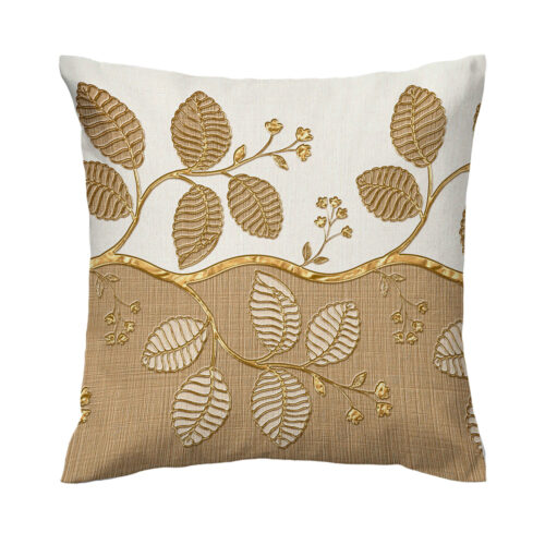 Housse de coussin en velours – Design Feuilles dorées imprimées (Set de 2)
