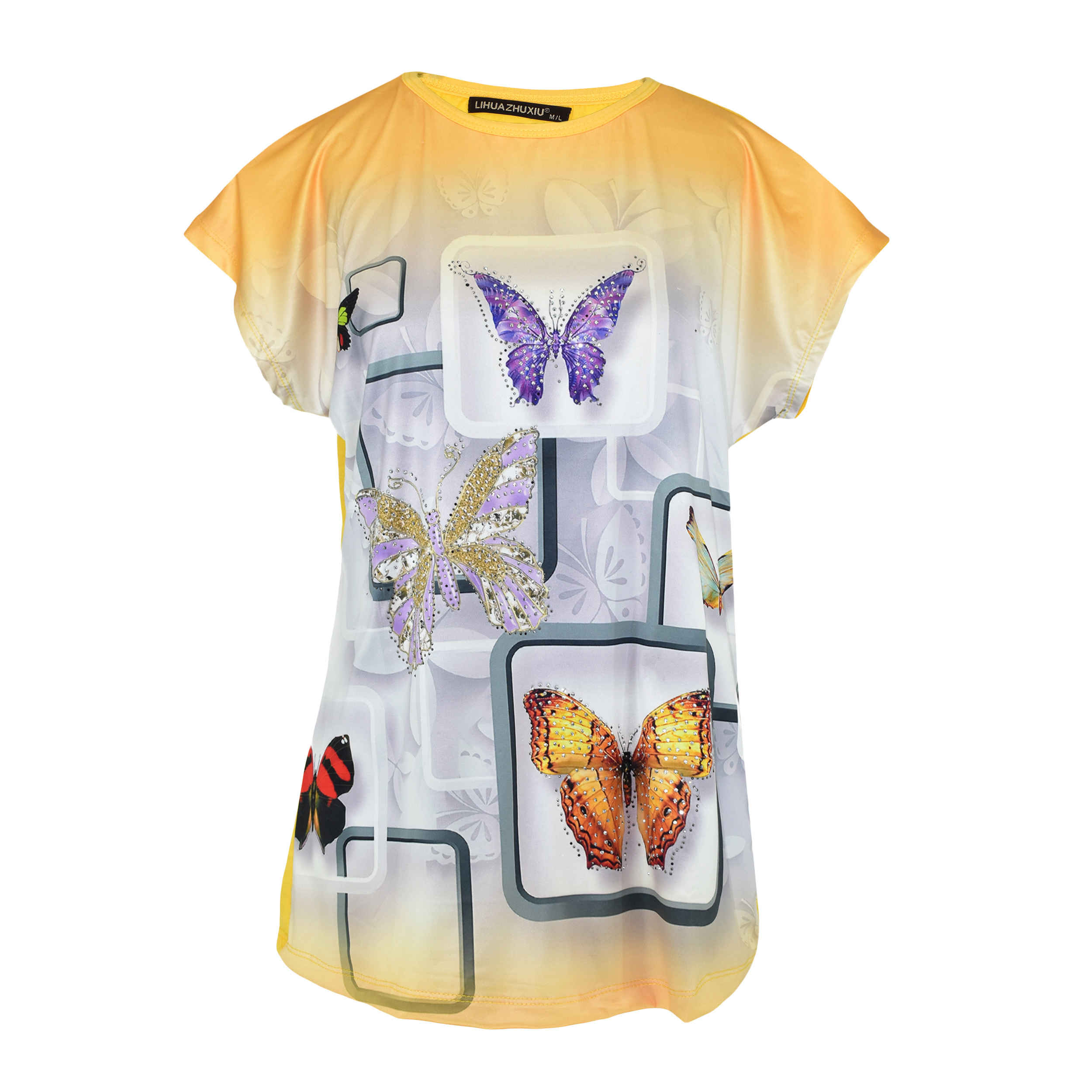 Chemise à manches courtes en coton pour femmes avec design papillon