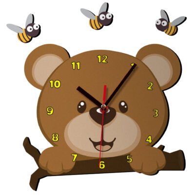 Horloge Murale en Bois pour Chambre d’Enfant avec Design de Bear Care