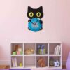 Horloge Murale en Bois pour Chambre d'Enfant avec Design de Chat Noir Mignon
