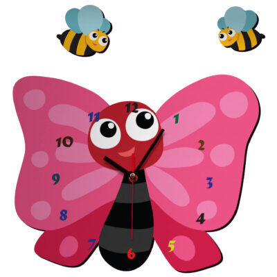 Horloge Murale en Bois pour Chambre d’Enfant avec Design de Papillon Mignon