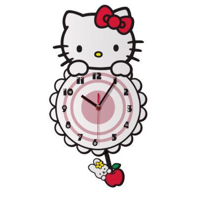 Horloge Murale en Bois pour Chambre d’Enfant avec Design de Hello Kitty
