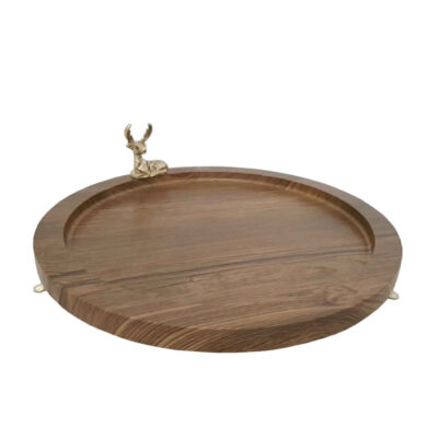 Plateau rond sur pied en bois – Avec design élégant de cerf