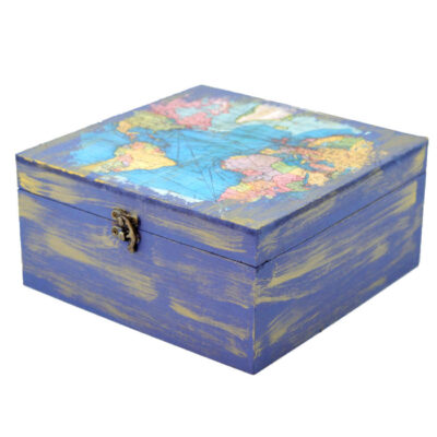 Boîte organisatrice en bois pour sachets de thé avec design carte du monde