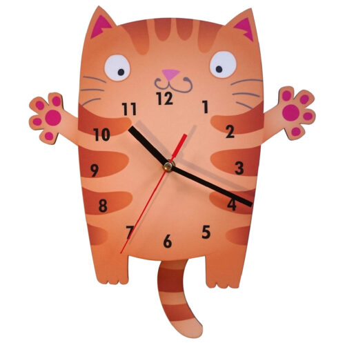 Horloge Murale en Bois pour Chambre d’Enfant avec Design de Chat