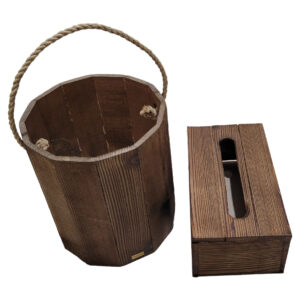 Ensemble corbeille et boîte à mouchoirs en bois – Modèle Linda