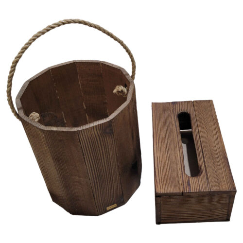 Ensemble corbeille et boîte à mouchoirs en bois – Modèle Linda