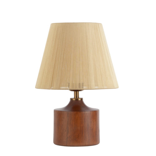 Lampe de table en bois d’accent avec abat-jour en tissu – Adib