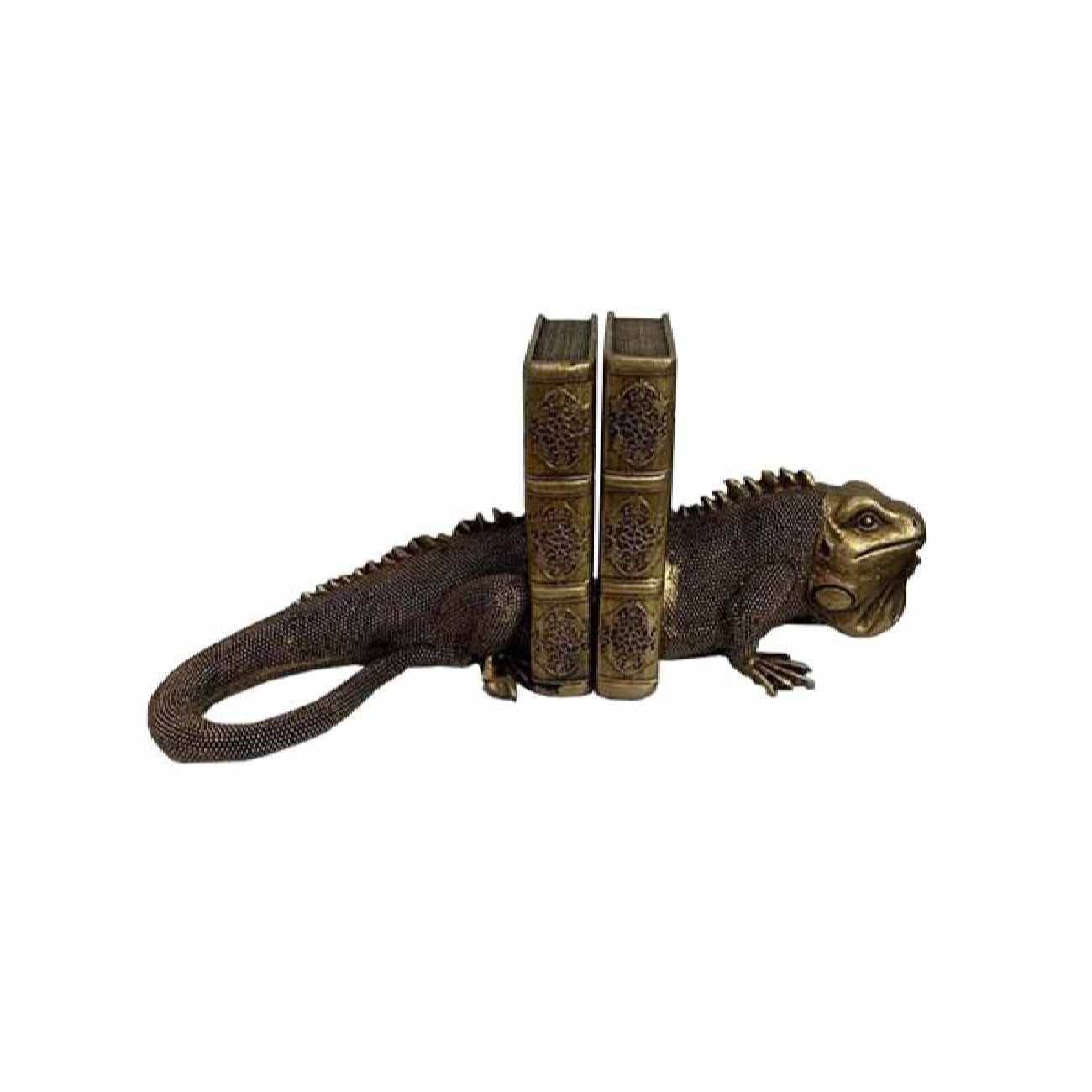 Decorative Bookend with Sculpture in Iguana Design