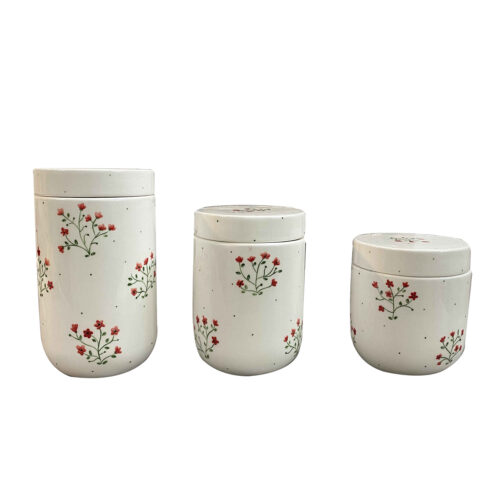 Bocal en céramique avec design de fleurs, Ensemble de 3