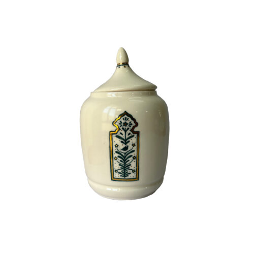 Bocal en céramique avec motif floral et oiseau peint à la main