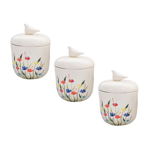 Bocal en céramique avec peinture à la main, design de fleurs, Ensemble de 3