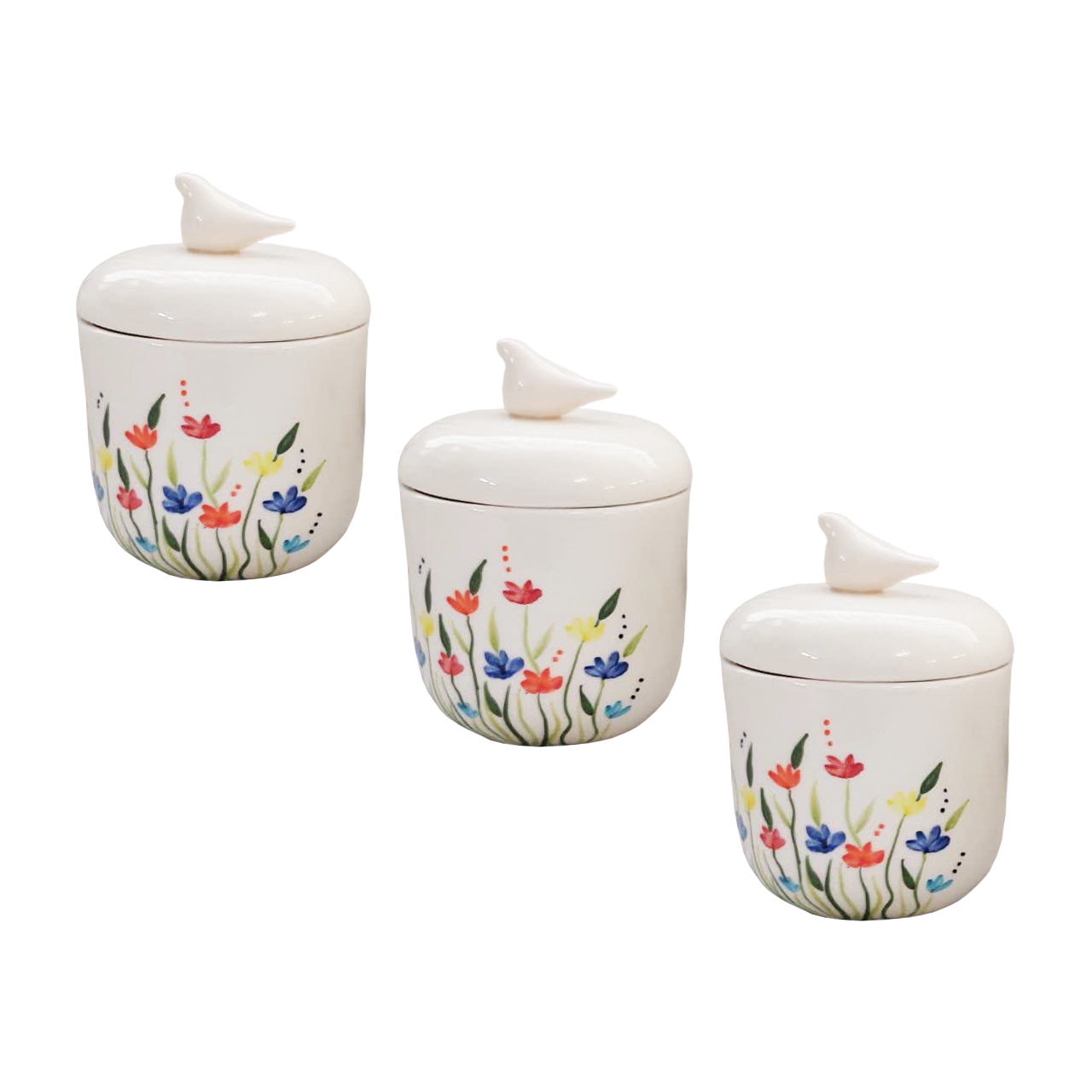 Bocal en céramique avec peinture à la main, design de fleurs, Ensemble de 3