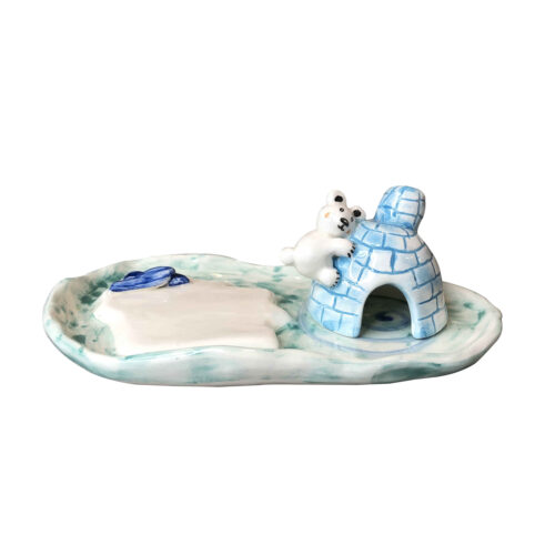 Porte-bougie décoratif en céramique avec design d’ours polaire fait à la main
