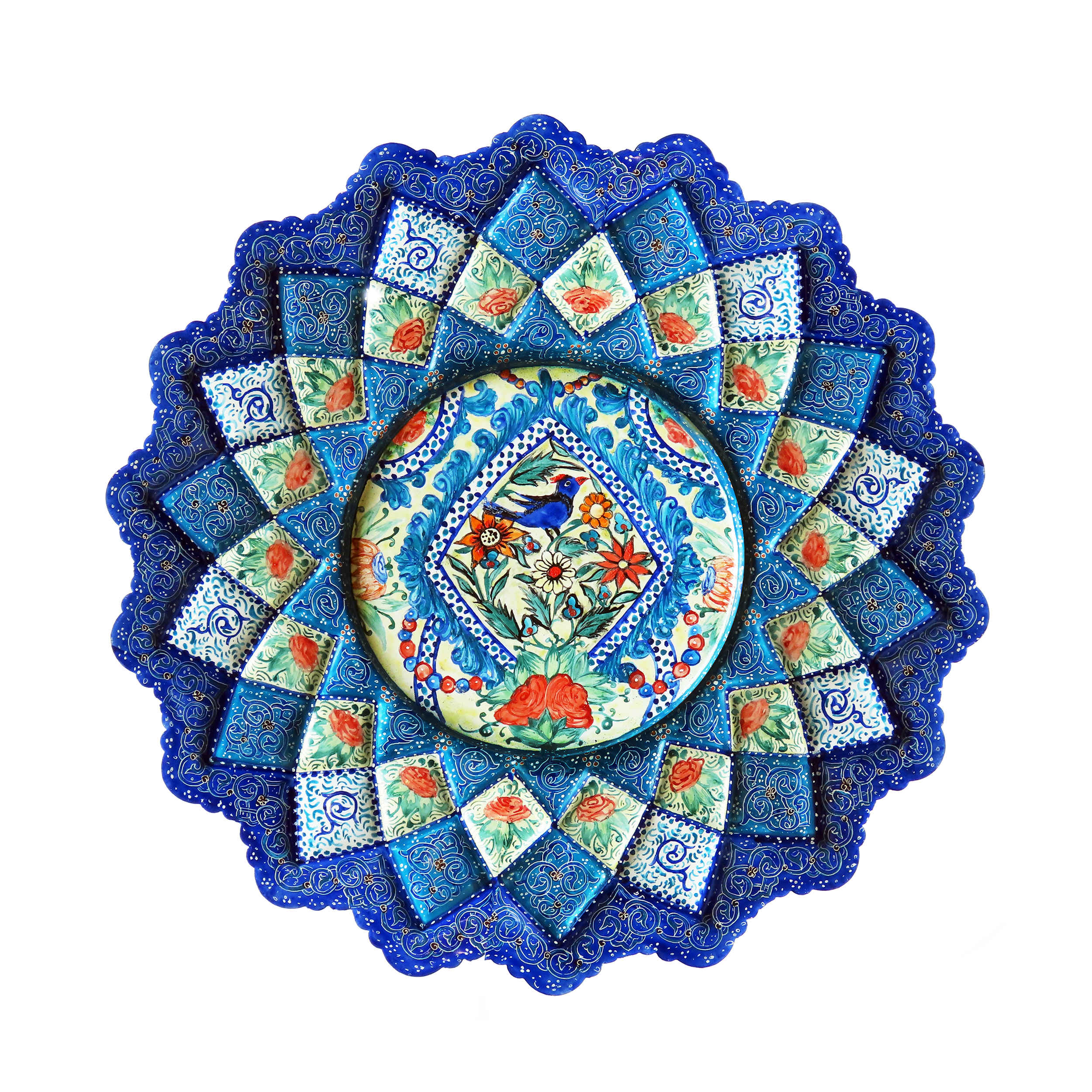 Minakari décoratif sur plat en cuivre – Émaillage peint à la main avec des motifs floraux